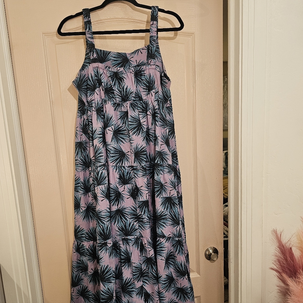 dip Lavender Palm Print Tiered Maxi Dress Cotton L - Picture 5 of 10